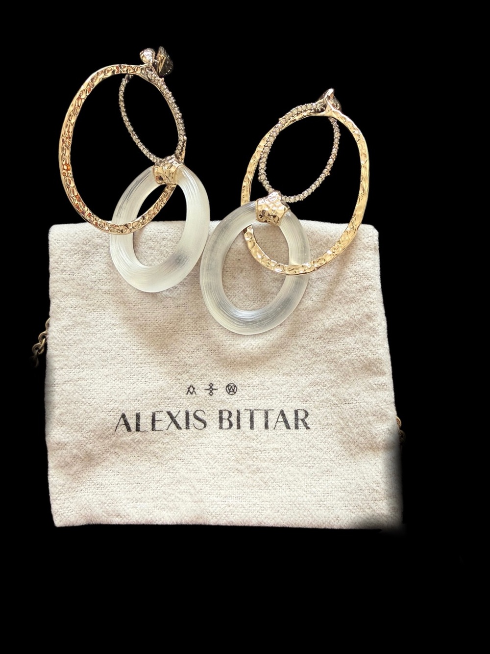 Alexis Bittar Silver/Gold/White Lucite & Crystal Orbit Link Earrings